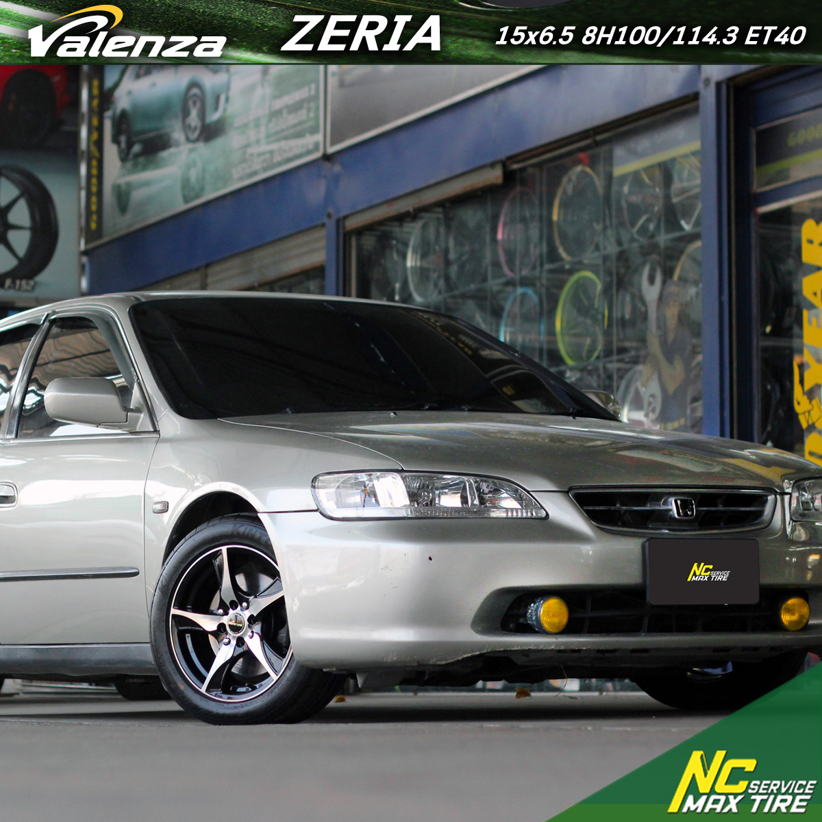 Honda Accord / ล้อแม็กขอบ15 / VALENZA / ZERIA / Cosmis / 15x6.5 8H100/114.3 ET40 / ล้อแม็กสีหน้าเงาร่องดำ / NCmaxtireService