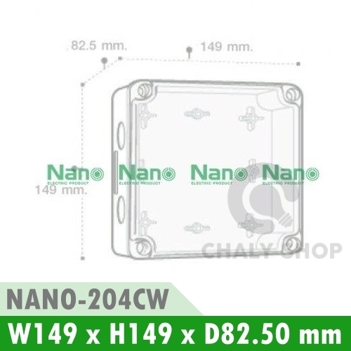 NANO Electric® NANO-204CW กล่องกันน้ำพลาสติก ฝาใส ขนาด W149xH149xD82.50 mm สีขาว (JUNCTION BOX IP65)