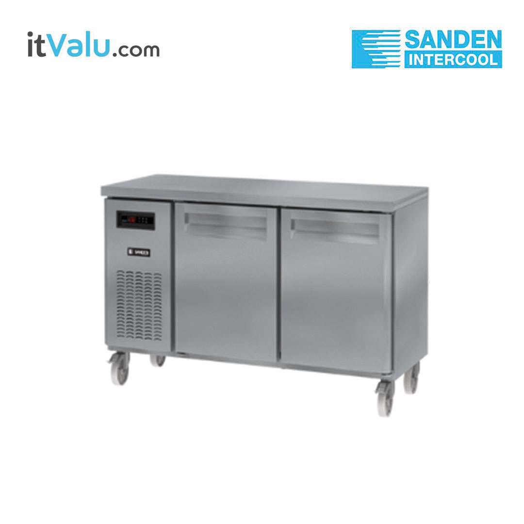 ตู้แช่เคาน์เตอร์สแตนเลส Sanden ฝาทึบ 2 ประตู แช่แข็ง รุ่น SCF3-1506AR ความจุ 325 ลิตร กว้าง 150 ซม. ลึก 60 ซม. สูง 85 ซม. รับประกันความเย็น 1 ปี รับประกันคอมเพรสเซอร์ 1 ปี