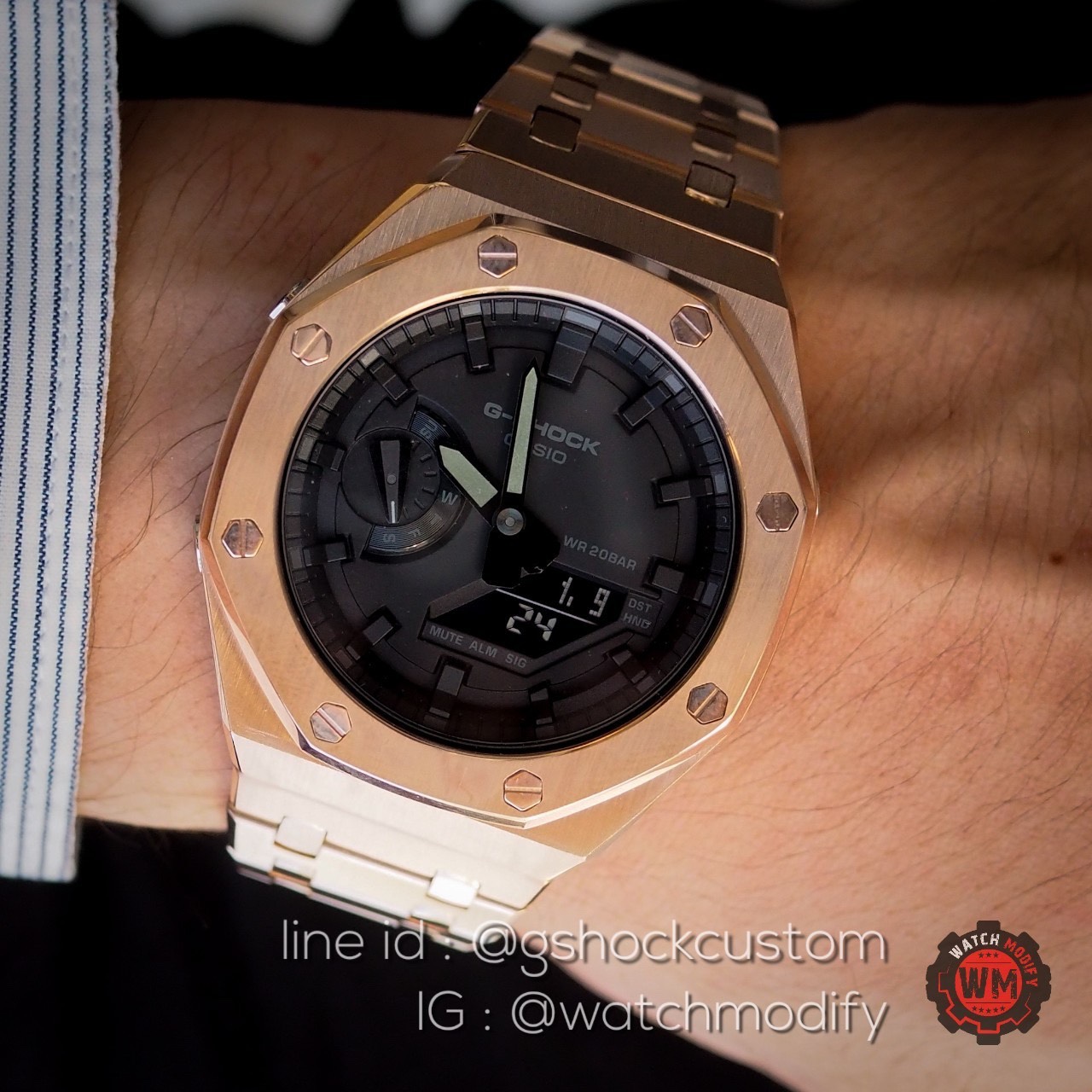 G-Shock Casioak Ga-2100-1a1 AP Stainless Rose Gold หน้าAll Black