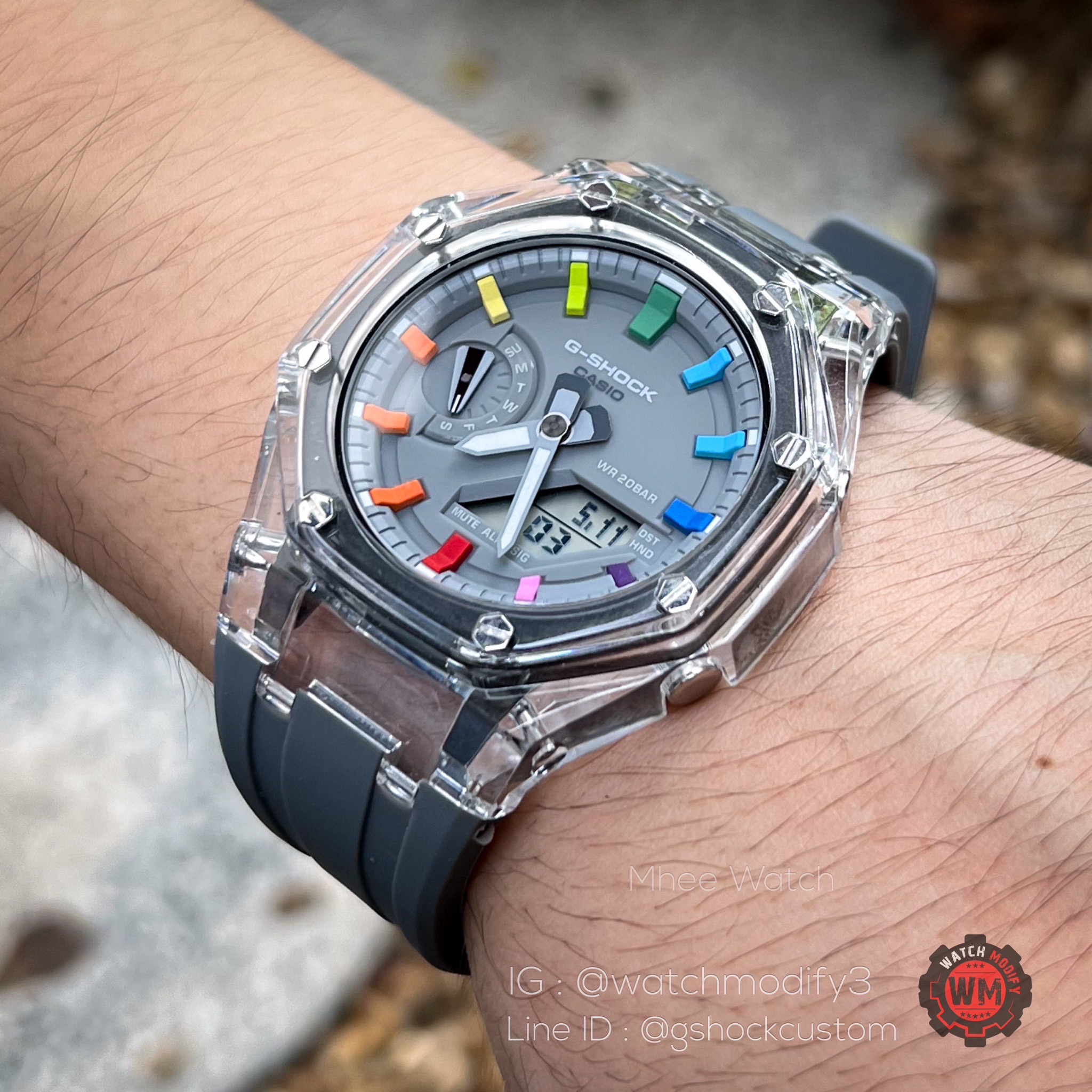 G-Shock Casioak Crystal Transparent Rainbow Dial Grey Rubber Strap
