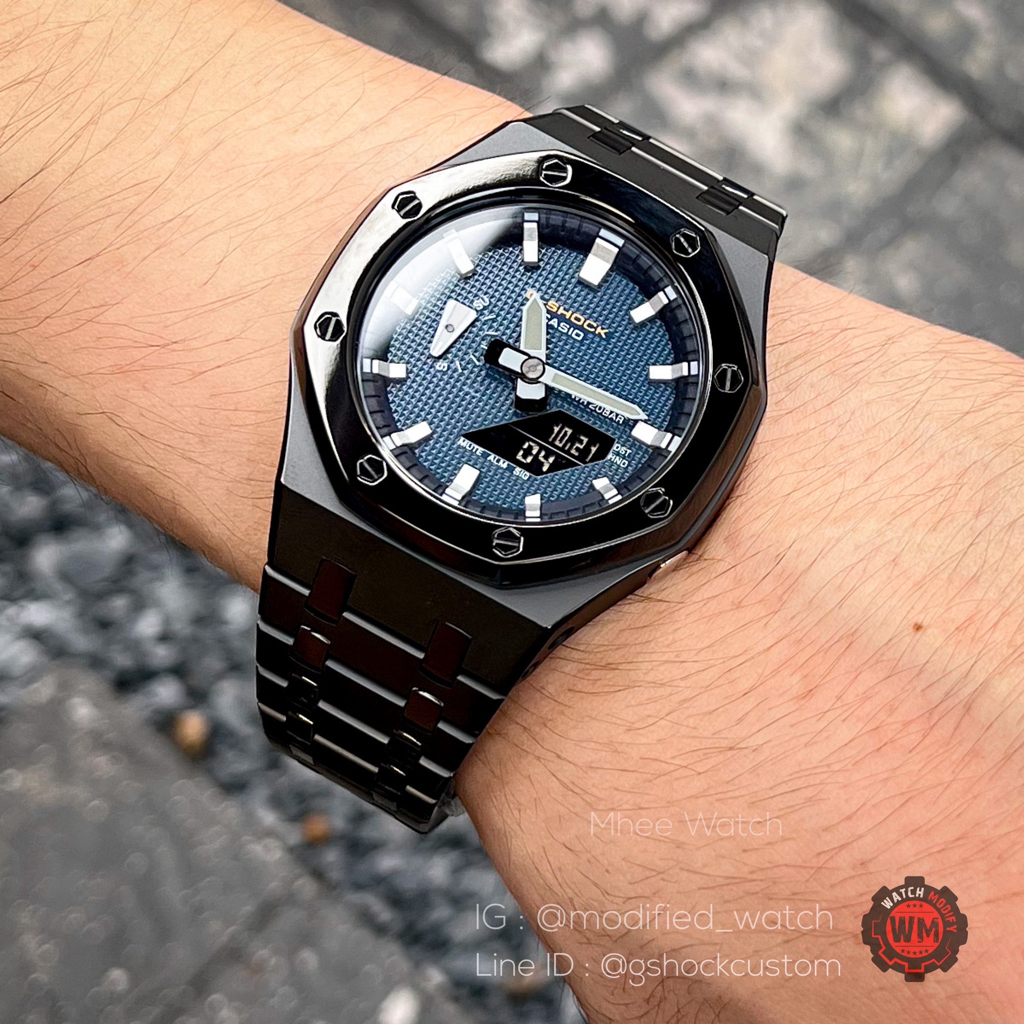 G-Shock Casioak Navy Blue waffle Dial with Sandblasted Black Metal Strap