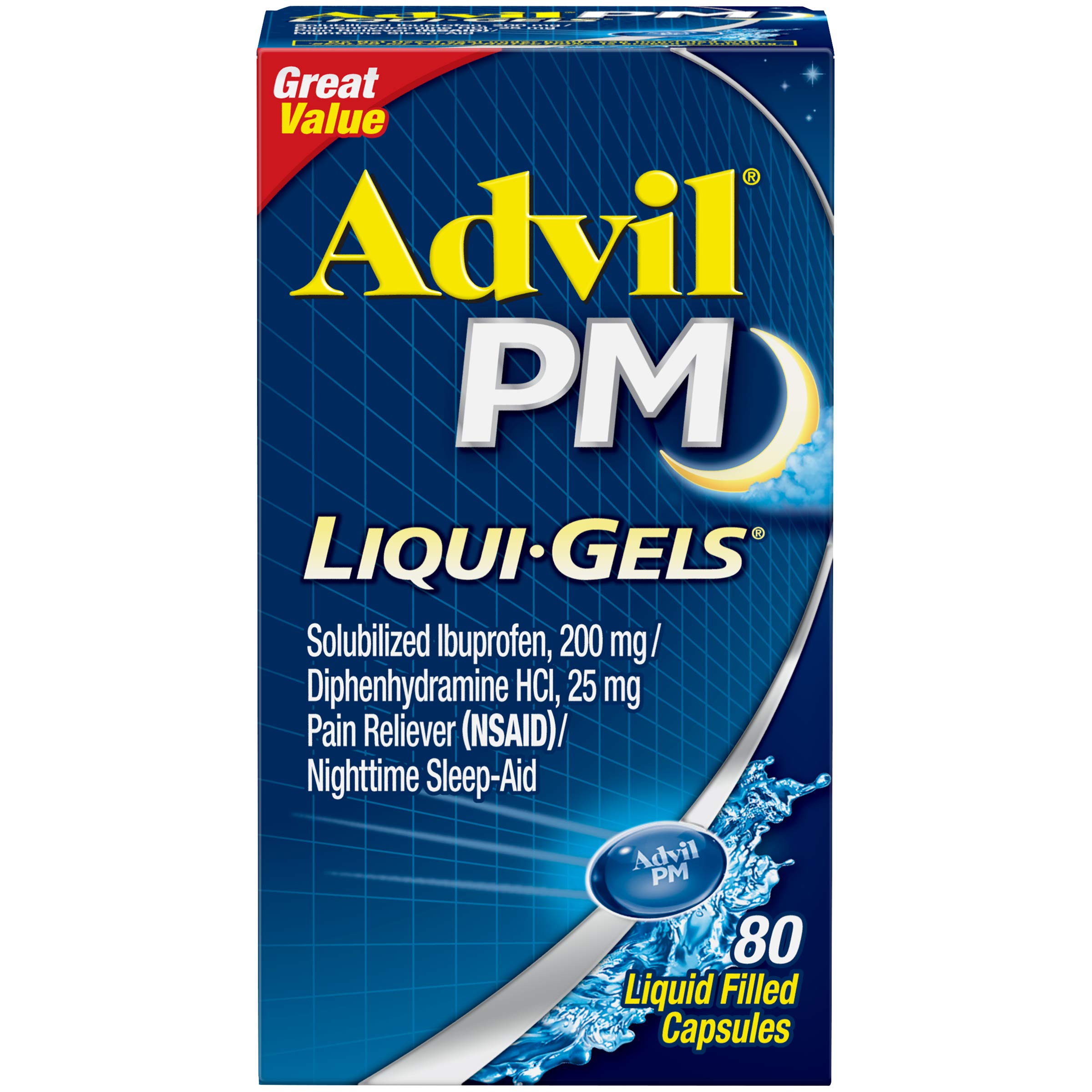 Advil PM Liqui-Gels Pain Reliever and Nighttime Sleep Aid บรรเทาอาการปวดและบรรเทาอาการนอนไม่หลับ ชนิดเจลแคป สินค้าพรีออเดอร์ รอ 20 วัน
