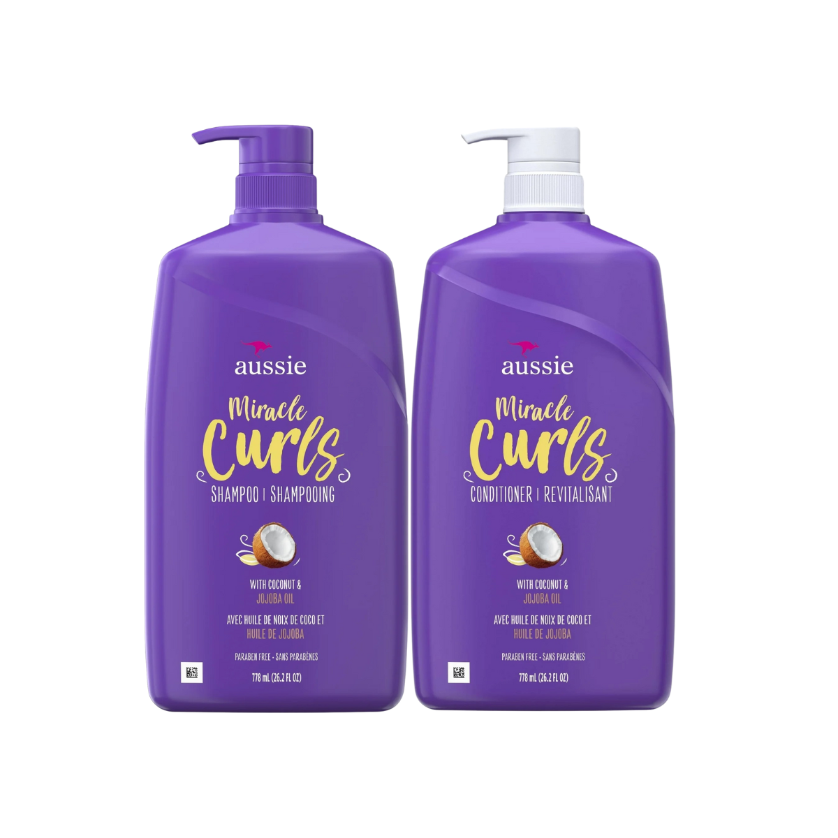 Aussie Miracle Curls Coconut & Jojoba Oil แชมพูและครีมนวดผม สำหรับผมหยิก ผมหยักโศก 26.2 Oz / 778 mL