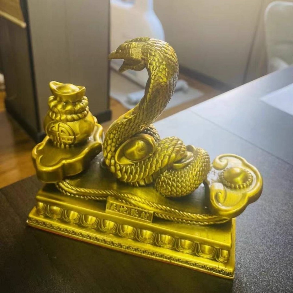 CT225B164 HAOYUN รูปปั้นงูมงคล งูทอง ปีมะเส็ง Snake ของมงคล ของขวัญเลื่อนตำแหน่ง ของขวัญขึ้นบ้านใหม่ ทองเหลือง หยก