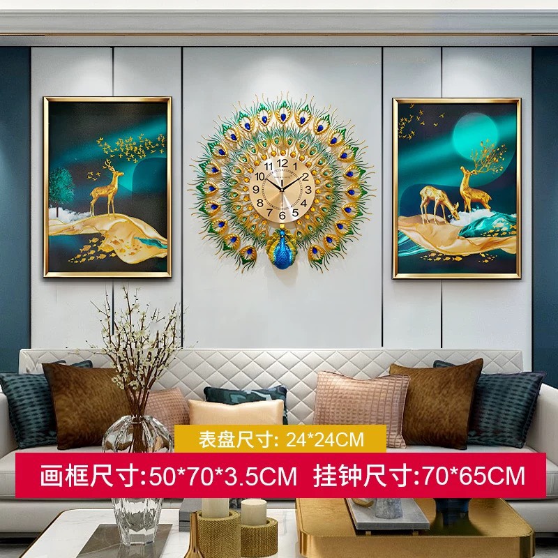 CT024C003 INTERY นาฬิกาติดผนัง นาฬิกานกยูง นาฬิกาตกแต่งห้อง นาฬิกาตกแต่งบ้านแบบหรู PEACOCK WALL CLOCK HOME DECORATE