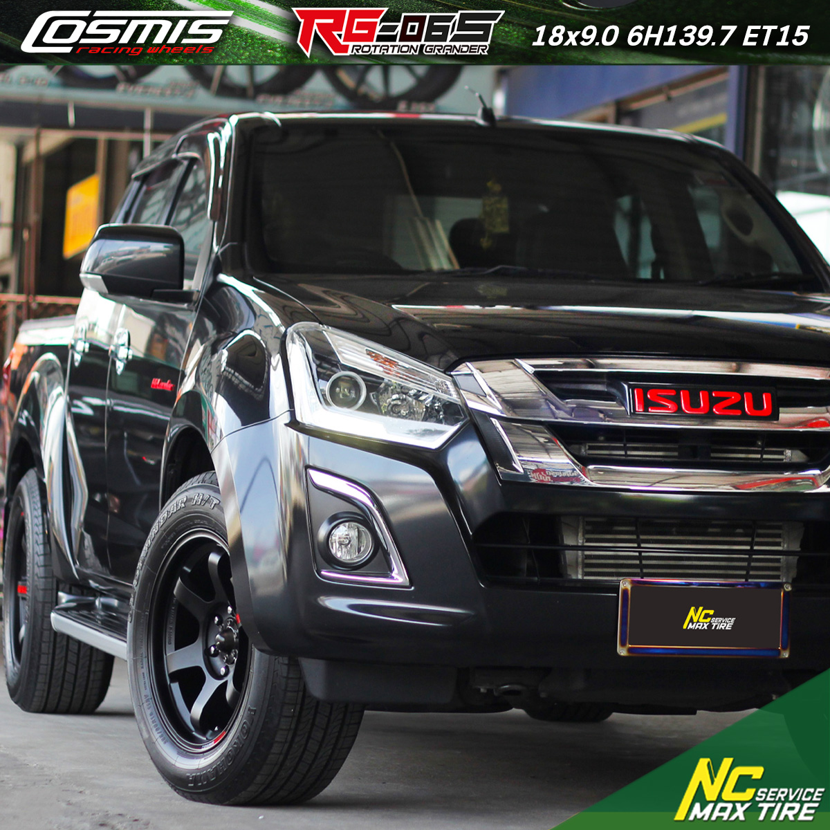 Isuzu Dmax ตัวสูง / ล้อแม็กขอบ18 / Cosmis / RG-06S / ล้อแม็กสีดำด้าน / ออฟ15 / 18x9.0 6H139.7 ET15