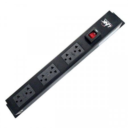 Link CH-10306A PDU 6 TIS Outlet w/Cable 3 M. + Lighting Switch w/Guard , 16A, Electronic Circuit Breaker