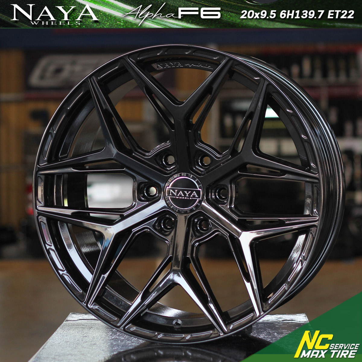 ล้อแม็กขอบ20 / Cosmis NAYA Alpha F6 / ล้อแม็กสีดำเงาทั้งวง / ล้อแม็กสำหรับกระบะตัวสูง / SUV PPV / 20x9.5 6H139.7 ET22