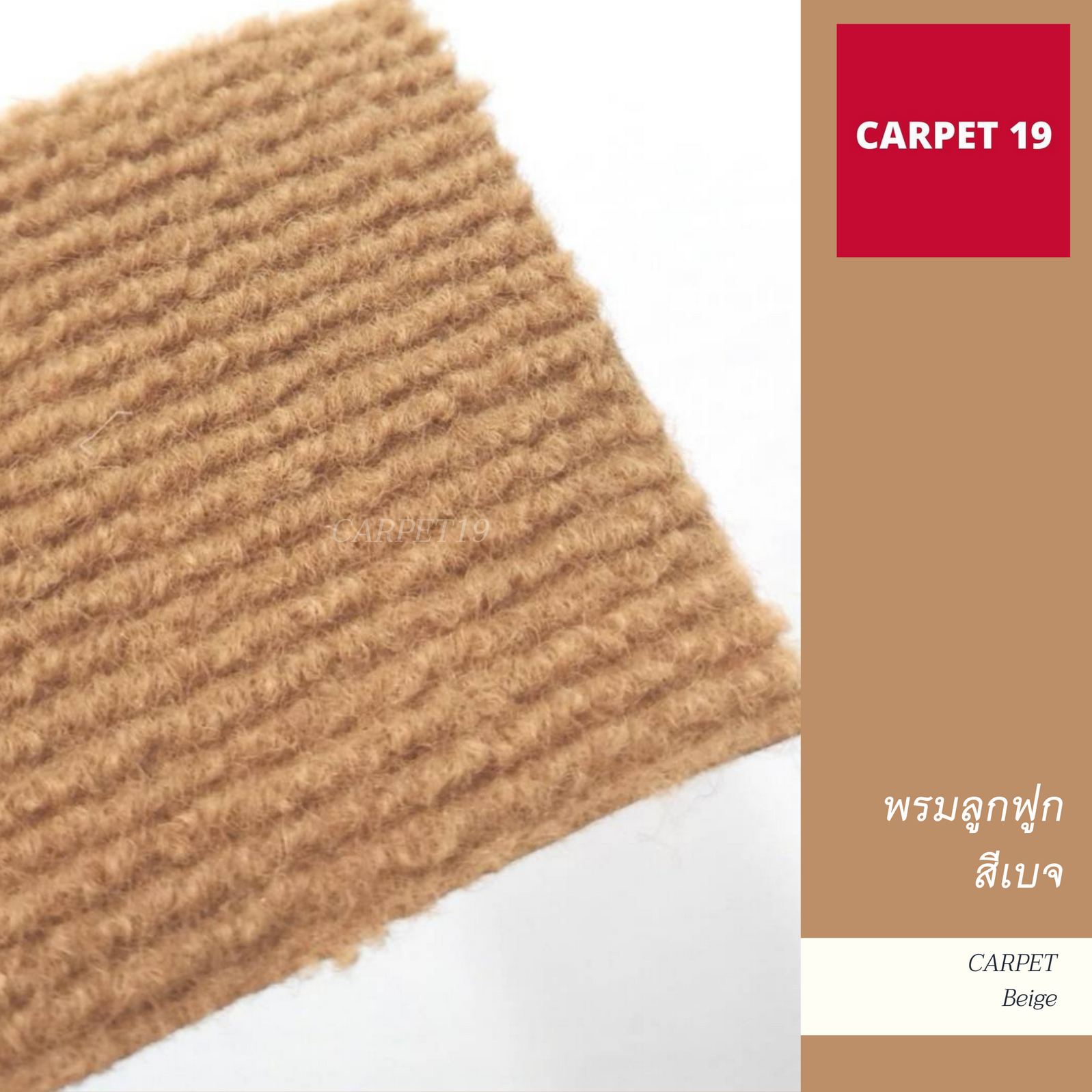 ราคาต่อเมตร>> CARPET19 พรมลูกฟูก สีเบจ กว้าง 1.5 เมตร หนา 4.5-5 มม.