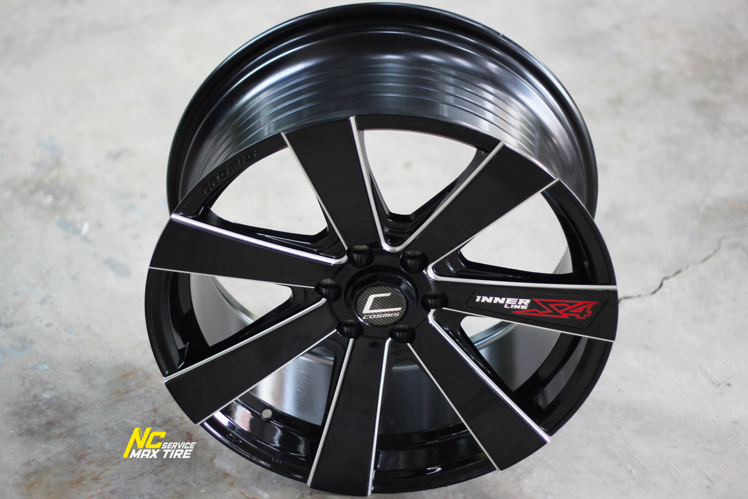 ล้อแม็กขอบ18 / Cosmis / Innerline / S4 / 7 ก้านทรงใบพัด / ExtendTech / ล้อแม็กสีดำเงาทั้งวง / CNCข้างก้าน / 18×8.5 6H114.3 ET35