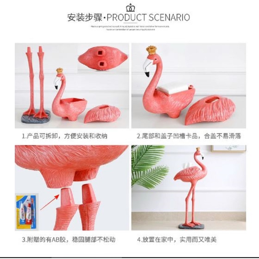 CT194I007 HOMMY ที่ใส่ทิชชู่นก flamingo กล่องกระดาษ ของแต่งห้องนั่งเล่น