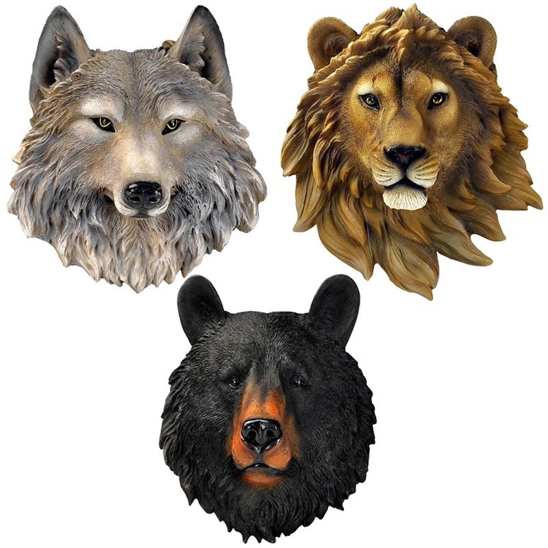 CT022B038 SOSHOKU หัวสัตว์ติดผนัง หัวสัตว์ หัวสิงโต หัวหมาป่า หัวเสือตกแต่งบ้าน หัวหมี ตกแต่งผนัง แขวนผนังตกแต่ง