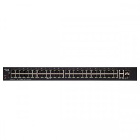 Cisco SG250-50HP Switch PoE 50-Port Gigabit Smart Managed, 2-Port Gigabit copper/SFP combo, 1-Port USB, Total Budget 45W, Spanning Tree/Link Aggregation/VLAN Support