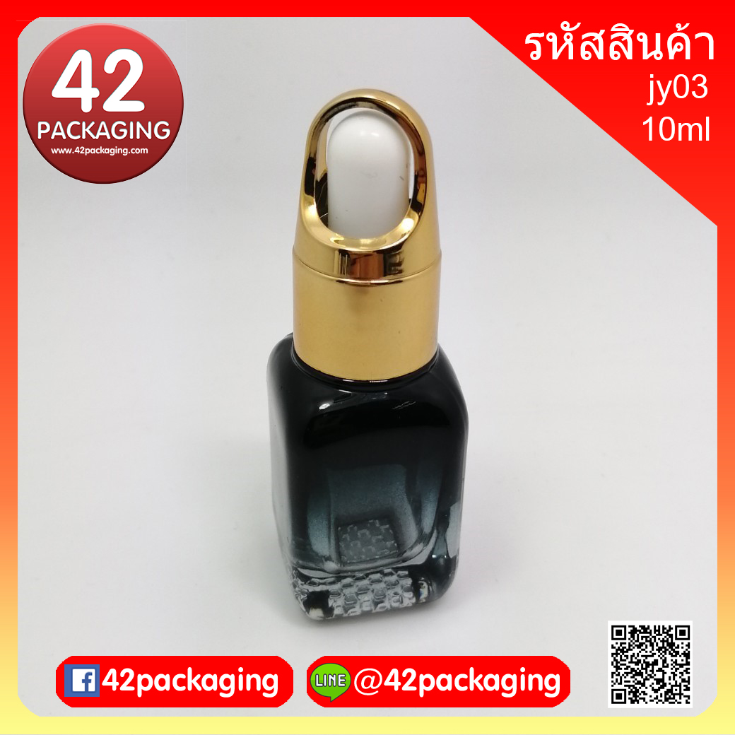 ขวดแก้วอโรมา ทรงเหลี่ยมตรง สีพ่นดำ 10มล. ดรอปกระเช้าทองเงาครอบหัว (7473+572+2856+7609)