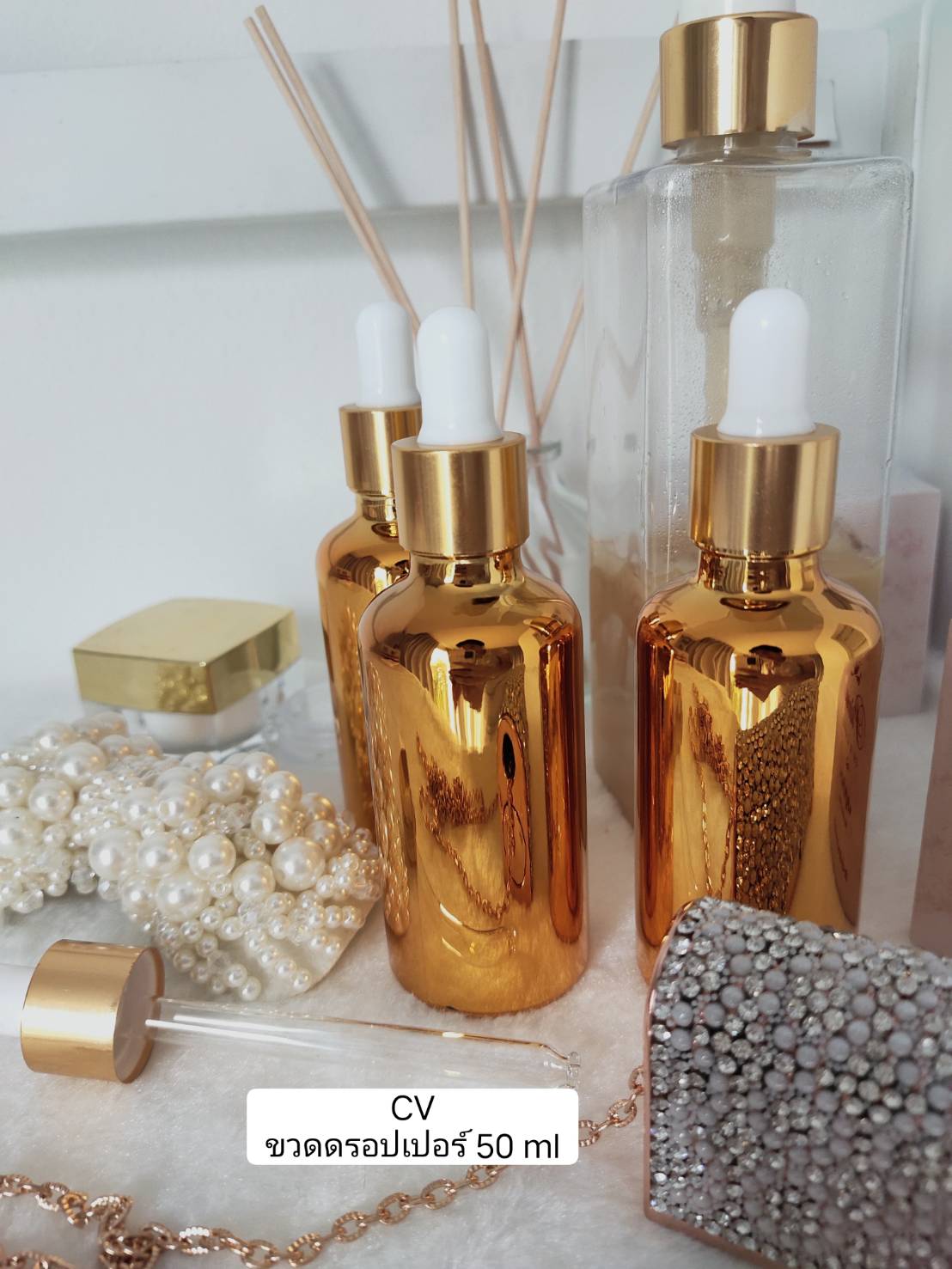 ขวดดรอปเปอร์ เปล่า สีทอง ขวดพร้อมดรอปครบชุด พร้อมใช้ ขนาด 30 ml 50 ml