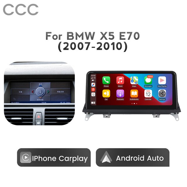 จอแอนดรอย BMW Apple CarPlay Android Auto Car Multimedia BMW-X5-X6-E70-E71-2007