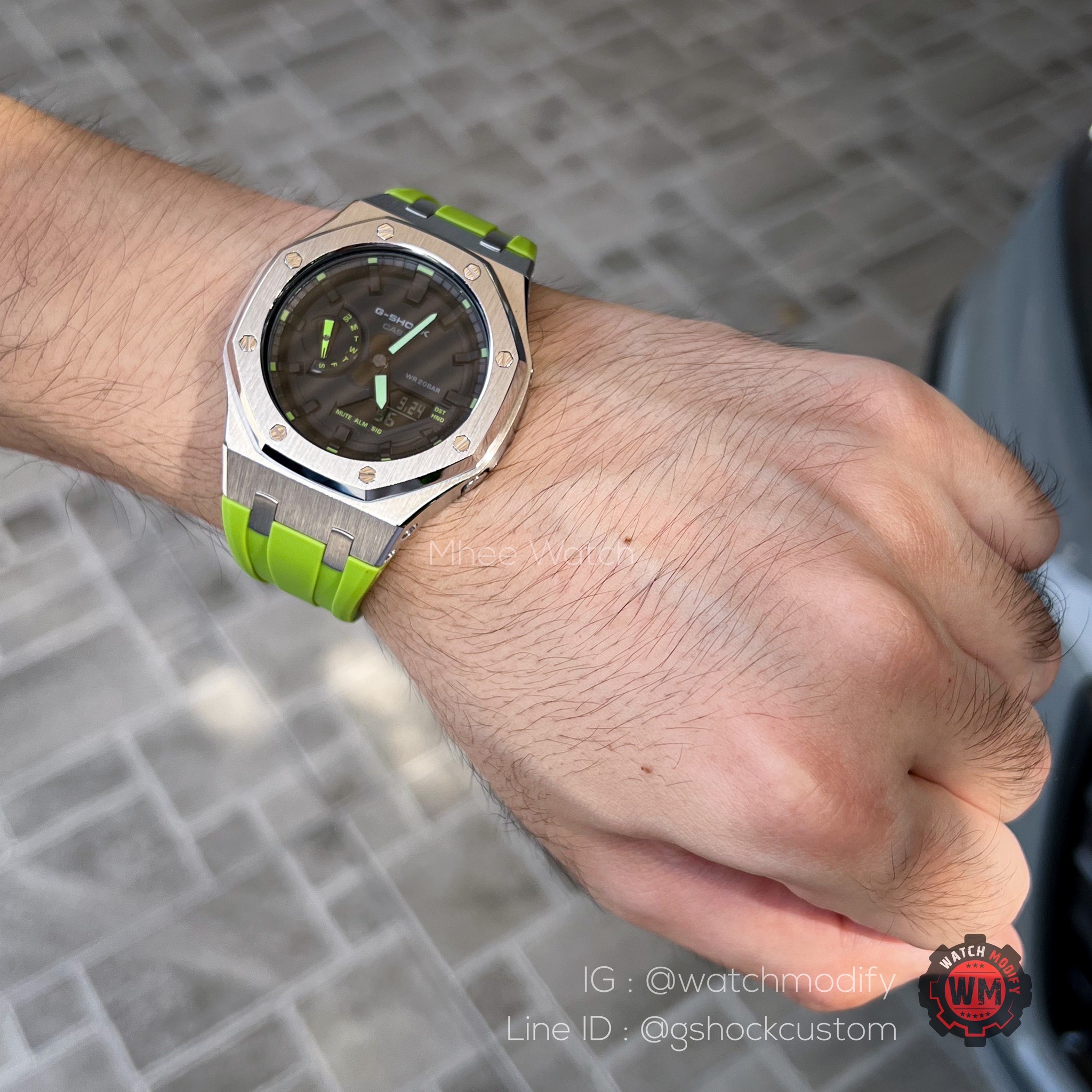 G-Shock Casioak AP Silver Case with Light Green Lambo Rubber Strap