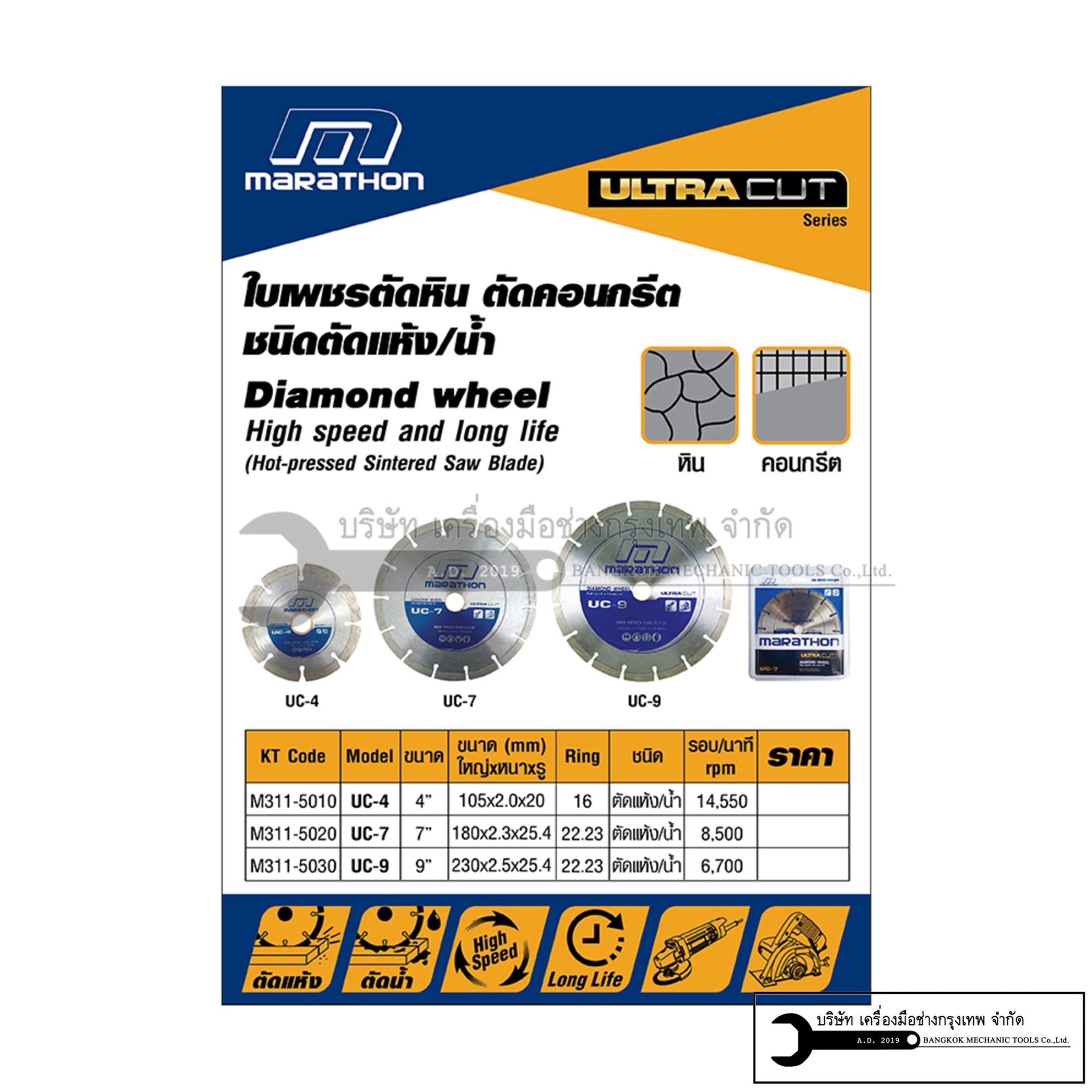 MARATHON ใบเพชรตัดคอนกรีต 7" 180X2.3X25.4MM รุ่น UC-7