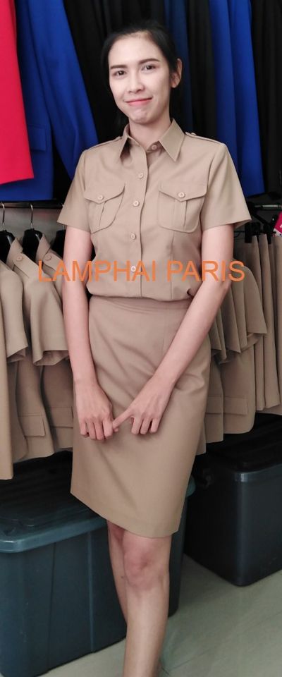 ชุดข้าราชการหญิงแขนสั้น,ชุดสีกากีแขนสั้น,ชุดลูกเสือครูหญิง,สีกากีเข้ม,ผ้าวูลนำเข้าจากอังกฤษ