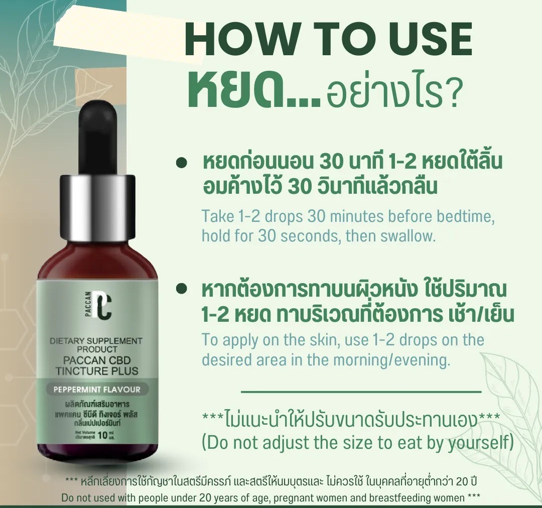 ผลิตภัณฑ์เสริมอาหาร แพคแคน ซีบีดี ทิงเจอร์ พลัส กลิ่นเปปเปอร์มินท์ Dietary Supplement Product PACCAN CBD Tincture Plus Peppermint Flavour