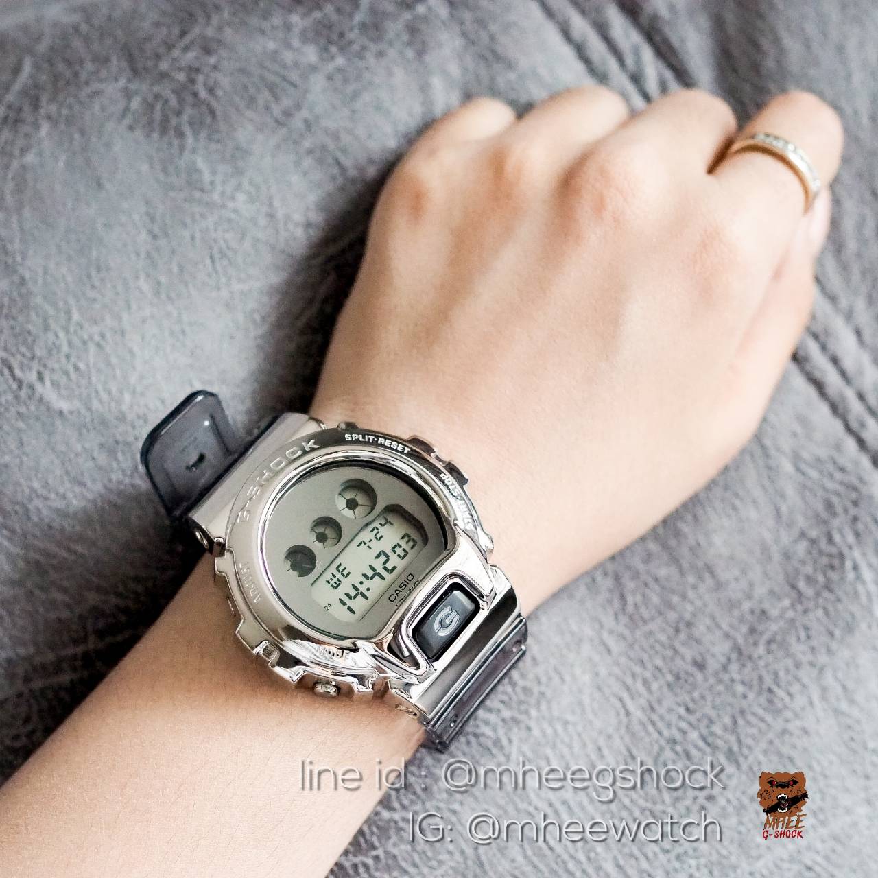 G-SHOCK Custom DW-6900SK Metal Face Silver Grey Jelly Strap