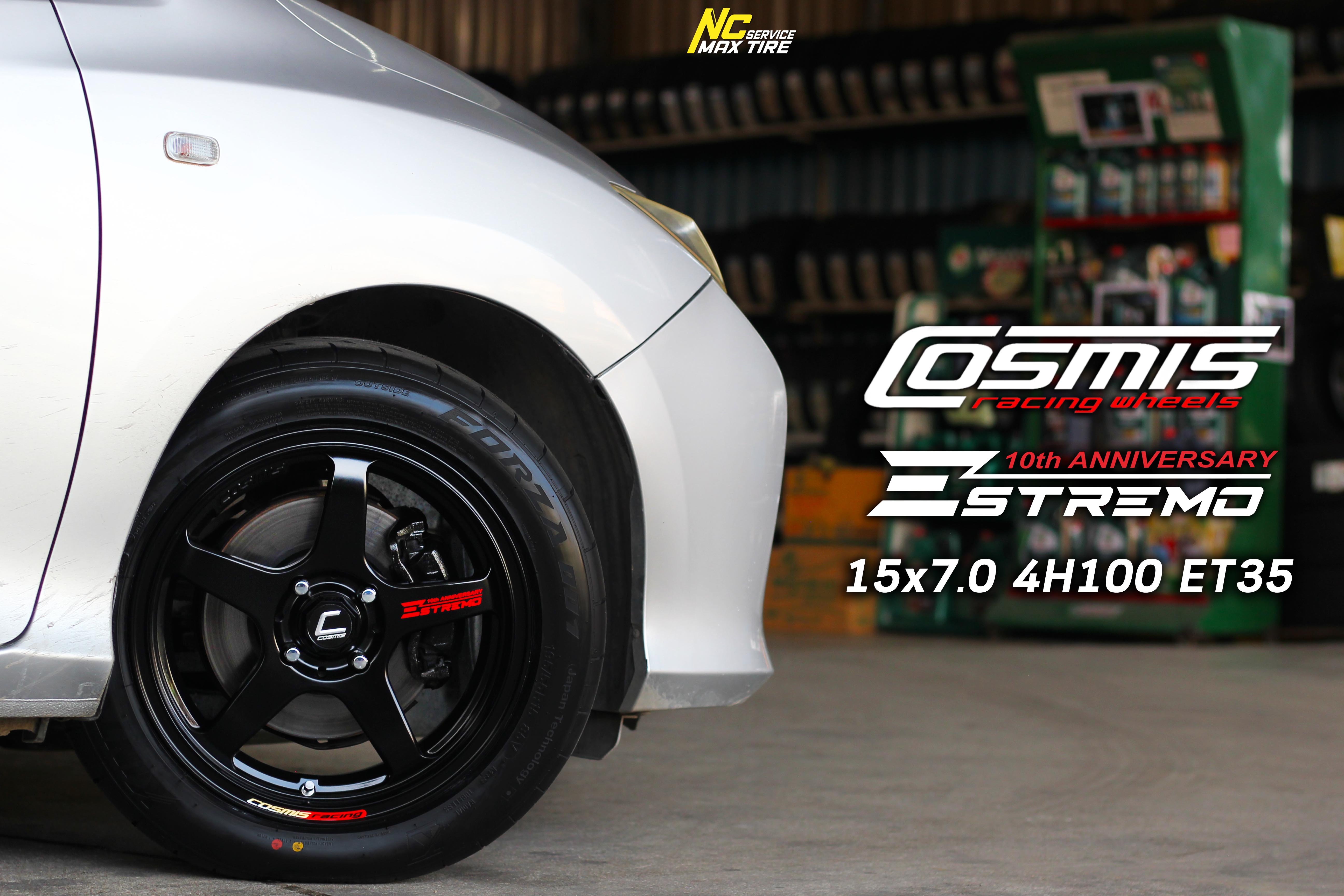 Honda City / ล้อแม็กขอบ15 / Cosmis / Estremo 10TH Anniversary / 15x7.0 4H100 ET35 / ล้อแม็กสีดำด้านทั้งวง+เพลท / ล้อแม็กสำหรับรถเก๋ง City Car , Eco Car / ล้อแม็กสวยๆ / NC