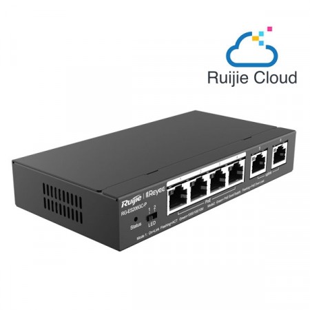 Reyee RG-ES206GC-P 6-Port Gigabit Smart Cloud Mananged PoE Switch, including 4 PoE/POE+ Ports, 54W PoE Power Budget, Desktop Steel Case