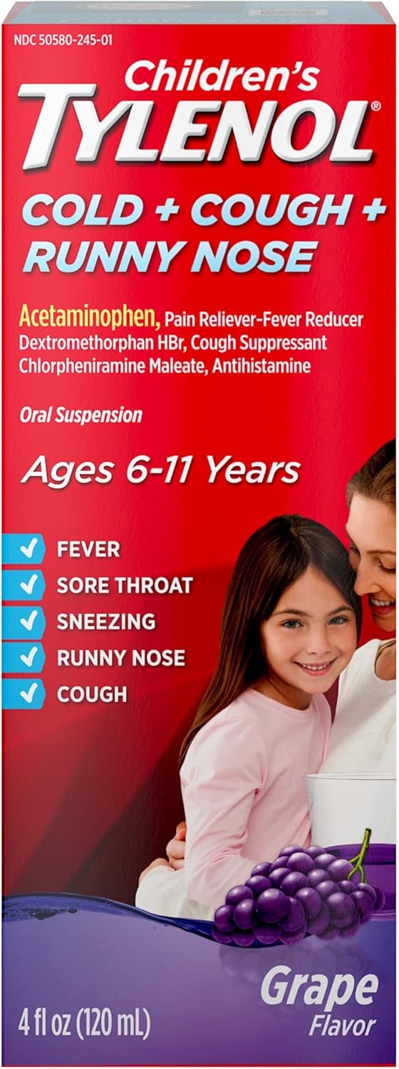 Children’s TYLENOL Cold + Cough + Runny Nose Oral Suspension รสองุ่น บรรเทาอาการไอ น้ำมูกไหลและจาม สินค้าพรีออเดอร์ รอ 20 วัน