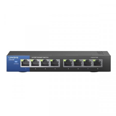 Linksys LGS108 Switch 8-Port Gigabit Ethernet Unmanaged, 16 Gbps Bandwidth, Metal Enclosure