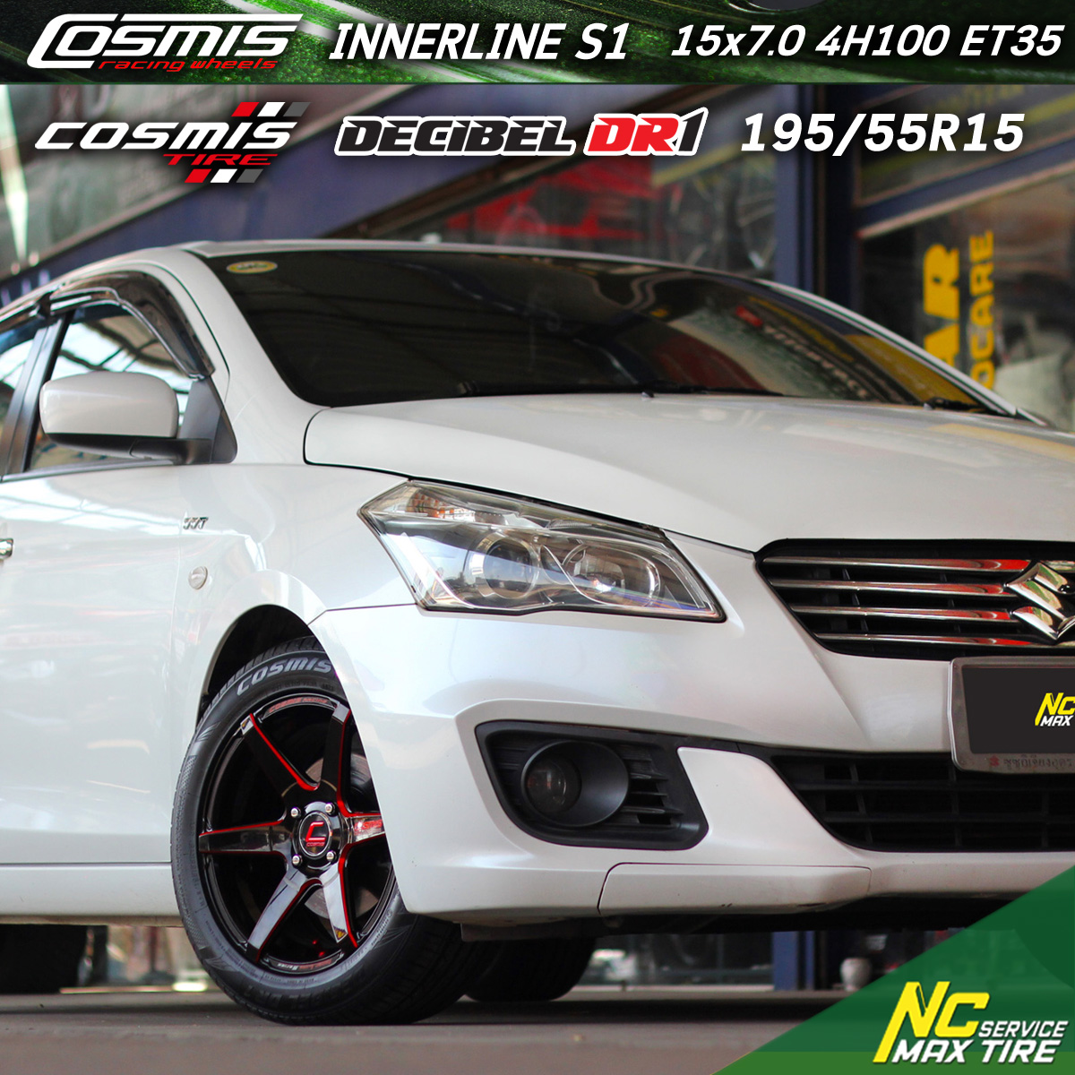 Suzuki / Ciaz / ล้อแม็กขอบ15 / Cosmis / Innerline / S1 / ล้อแม็กสำหรับรถเก๋ง / CityCar / EcoCar / 15x7.0 4H100 ET35 / Decibel DR1 / 195/55R15