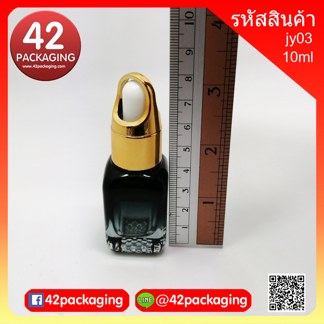 ขวดแก้วอโรมา ทรงเหลี่ยมตรง สีพ่นดำ 10มล. ดรอปกระเช้าทองเงาครอบหัว (7473+572+2856+7609)