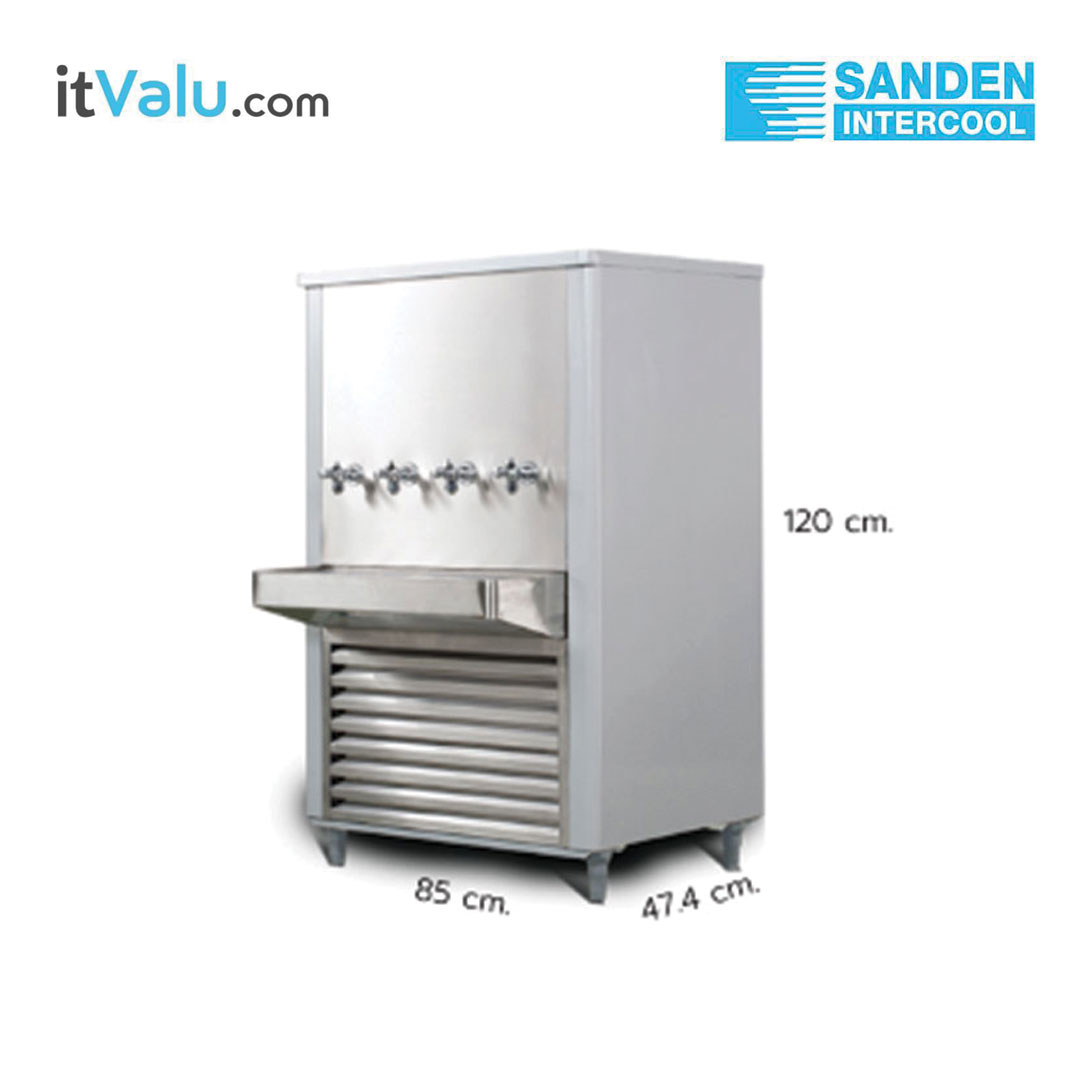 ตู้ทำน้ำเย็นสเตนเลส SANDEN 4 ก๊อก รุ่น SWC-435 S ความจุ 130 ลิตร /4.55 คิว ขนาดตู้ 85 x 47.4 x120 ซม. รับประกัน 1 ปี