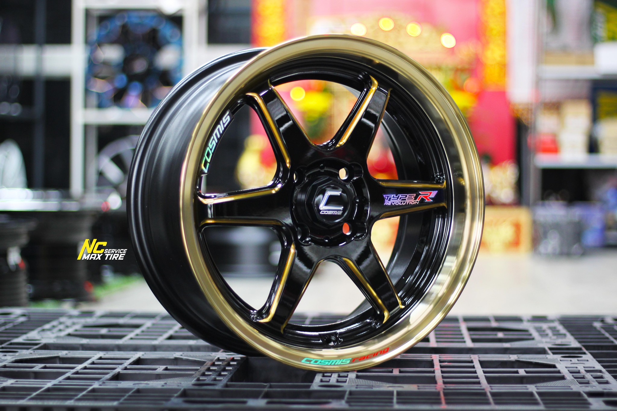 ล้อแม็กขอบ15 / Cosmis / Type-R Revolution / 15x7.0 4H100 ET35 / ล้อแม็กสีดำขอบไดร์ทอง+CNCข้างก้านทอง+เพลท / ล้อแม็กสวยๆ / ล้อแม็กสำหรับรถเก๋ง / City Car / Eco Car / NC