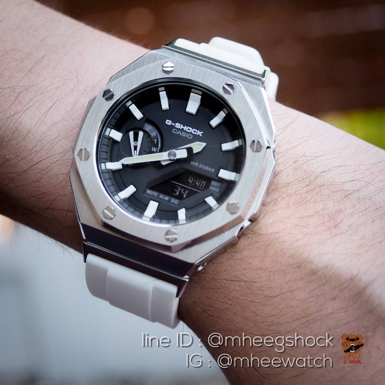 G-Shock Casioak AP Metal สาย Sport Rubber Butterfly ขาว Silver
