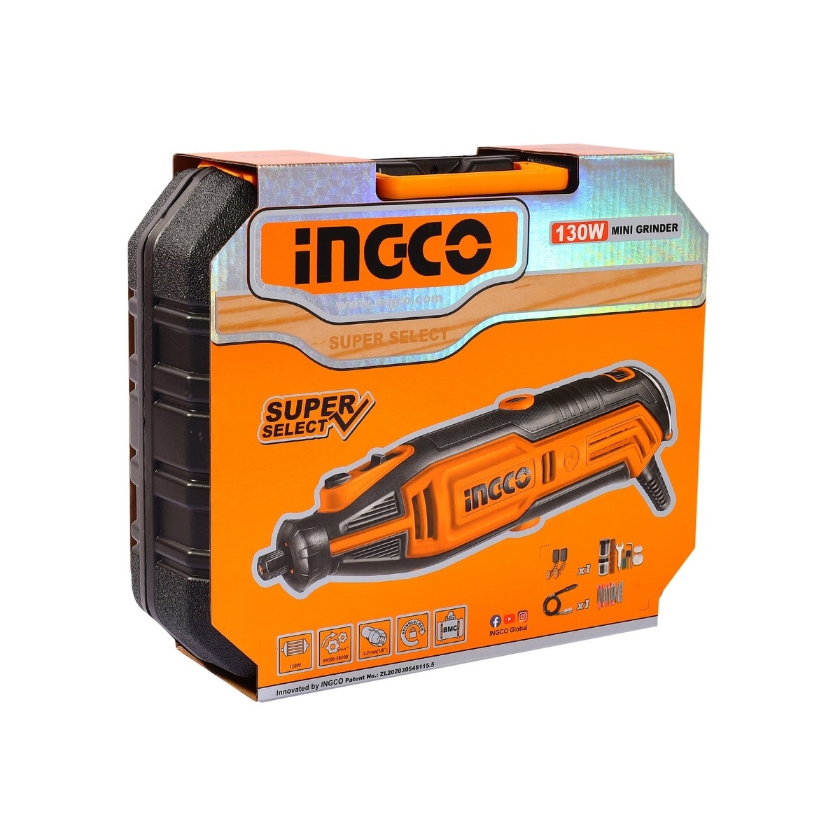 INGCO เครื่องเจียสายอ่อน 130 วัตต์ ขนาดหัวจับดอก 3.2 มม. / 2.3 มม. รุ่น MG13328 ความเร็วรอบ 10,000 - 35,000 รอบ/นาที สามารถปรับควบคุมความเร็วรอบได้