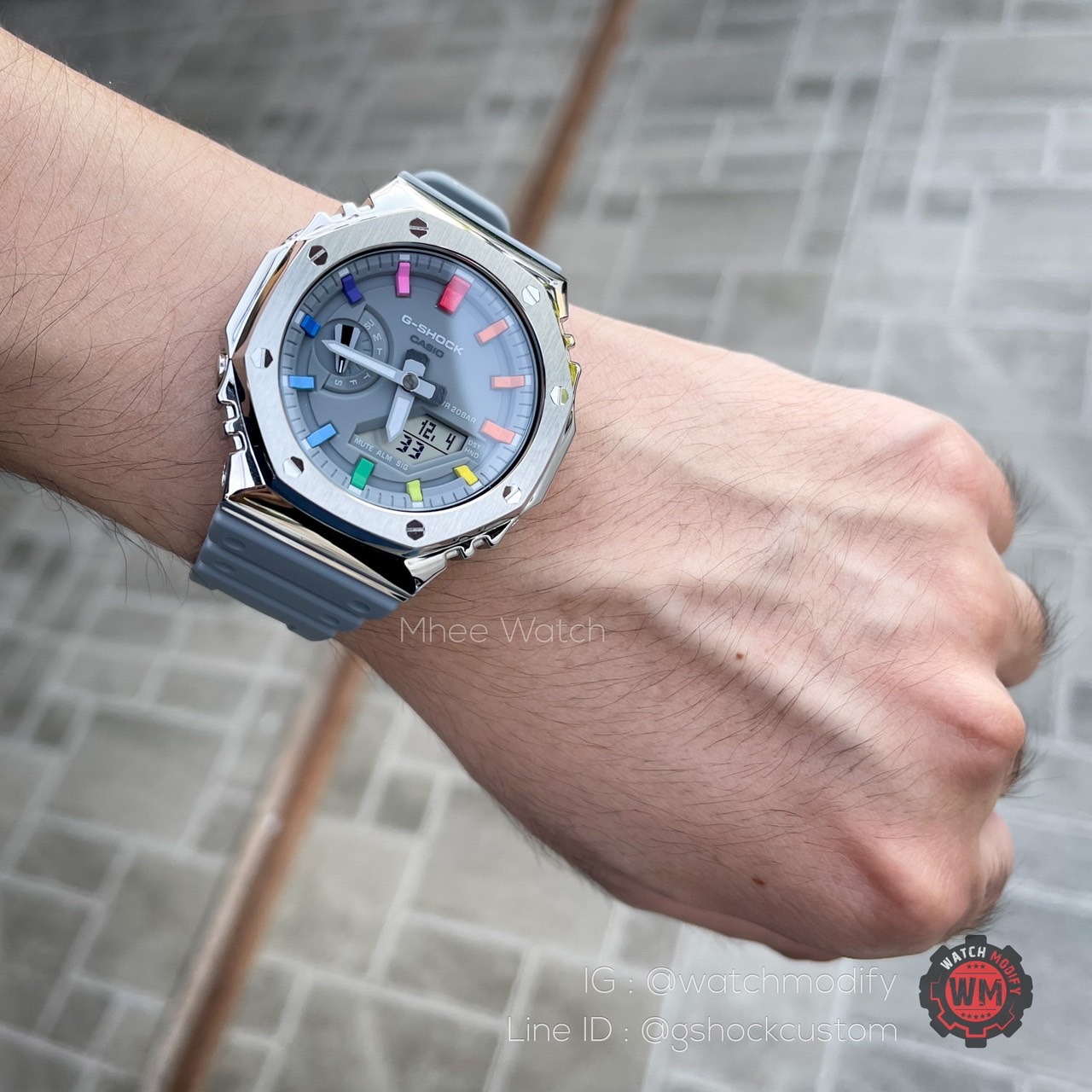 G-Shock Metal Face รุ่น GA-2110ET-8A custom Stainless Bezel Rainbow Dial