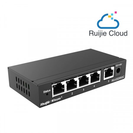 Reyee RG-ES205GC 5-Port Gigabit Smart Cloud Mananged Switch, Desktop Steel Case