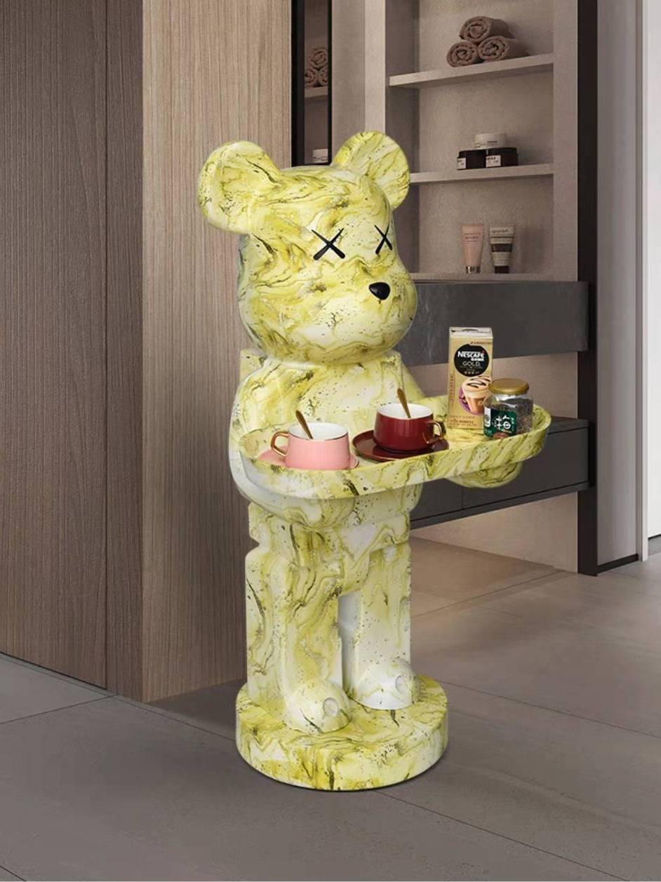 CT221D124 ZEITAKU โต๊ะข้างห้องนั่งเล่น โต๊ะกลมเล็ก หมีถือถาด BEAR