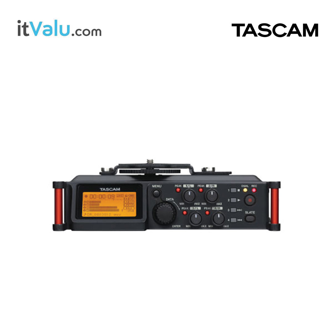 เครื่องบันทึกเสียงแบบพกพาสำหรับกล้อง DSLR TASCAM รุ่น DR-70D ขนาด 169 × 55.2 × 106.5 mm