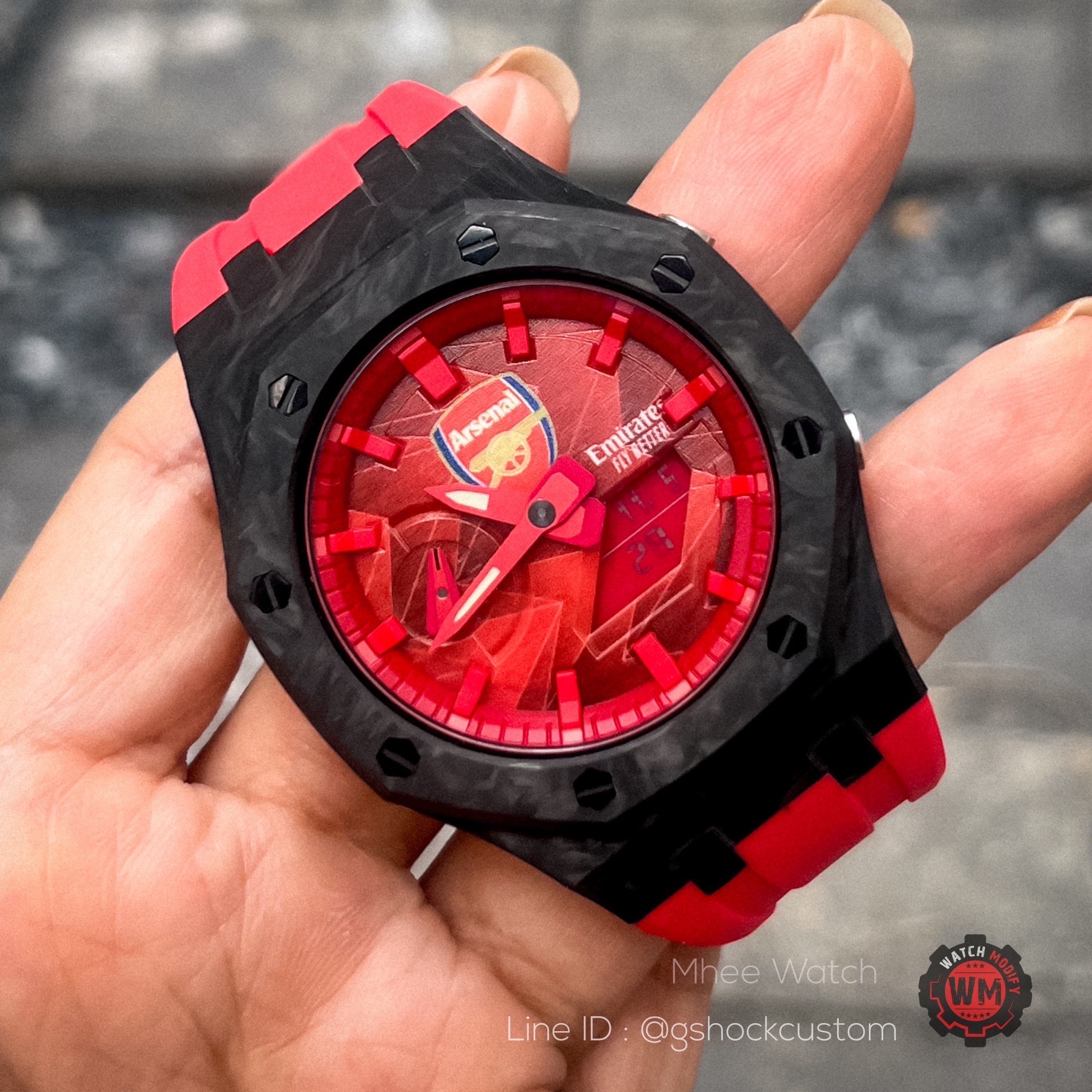 G-SHOCK Ga-2100 Customized Arsenal FC Carbon Fiber Red Rubber Strap