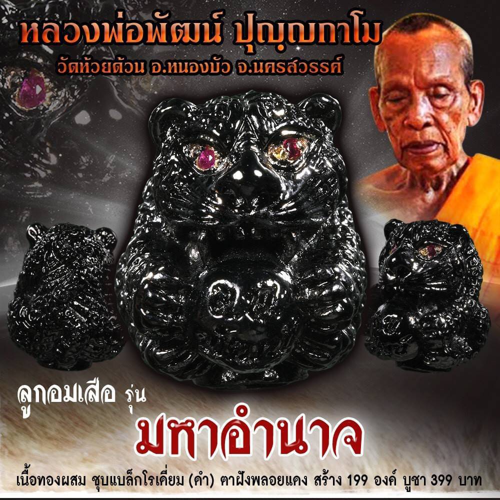 ลูกอม เสือมหาอำนาจ หลวงพ่อพัฒน์ วัดห้วยด้วน แบล็กโรเดียม ตาพลอย หายาก