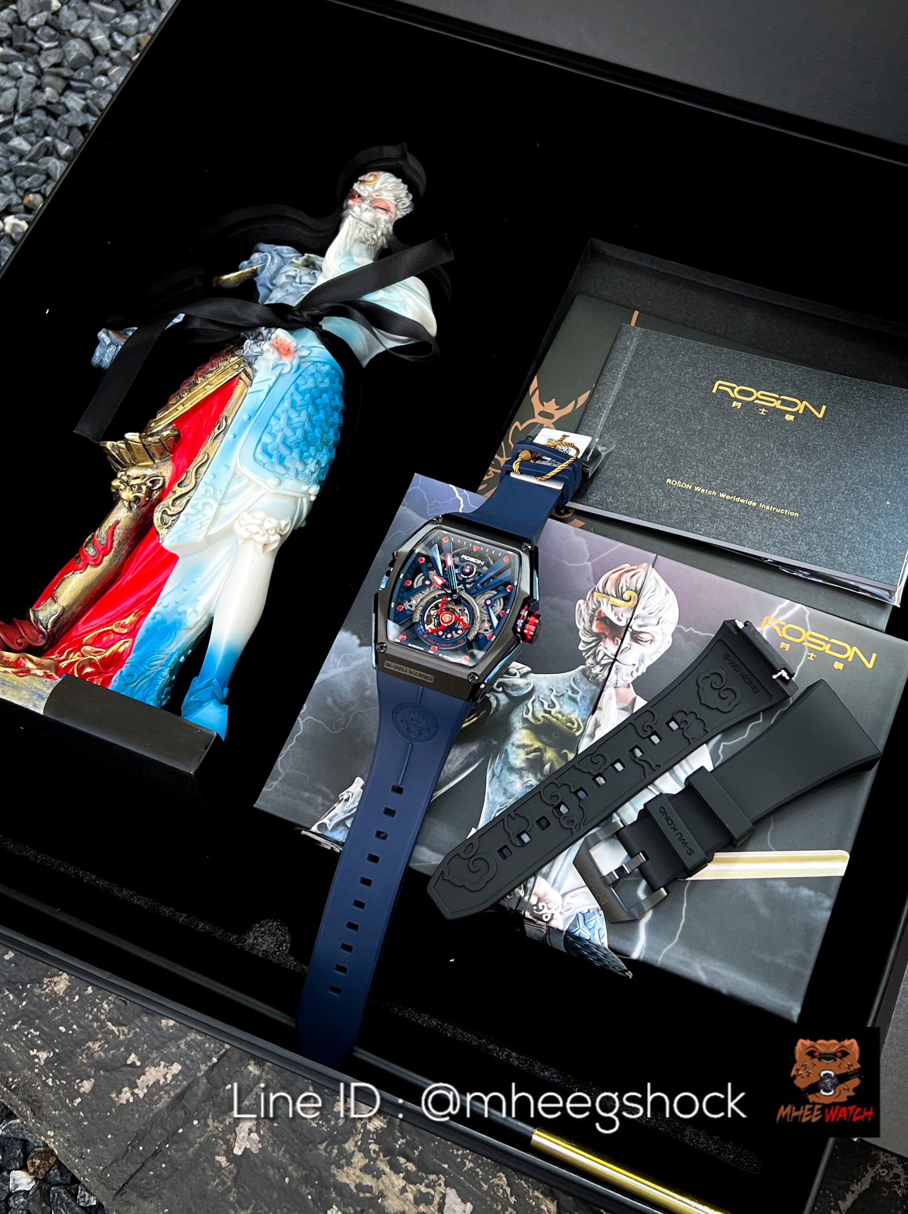 ROSDN x S-WUKONG Red Blue Dial Special Edition Automatic Skeleton Tonneau Case 2Rubber Strap