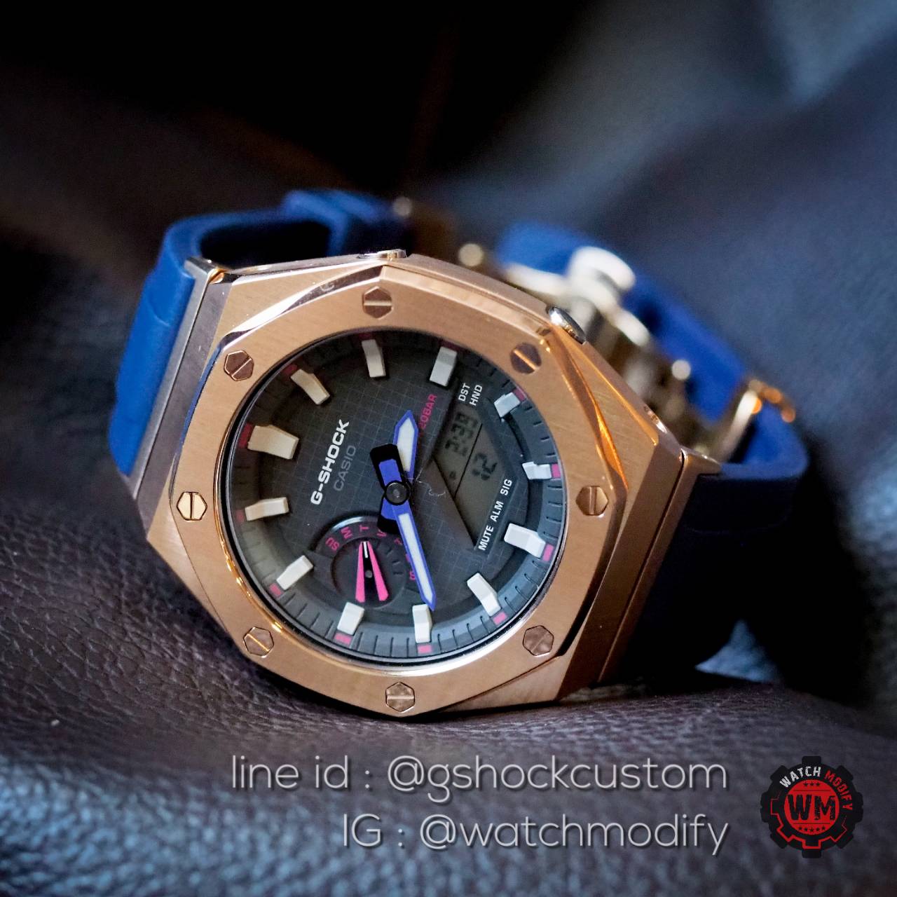 Casioak GA-2100THB-7A AP Metal สาย Sport Rubber Butterfly Blue Navy Rosegold