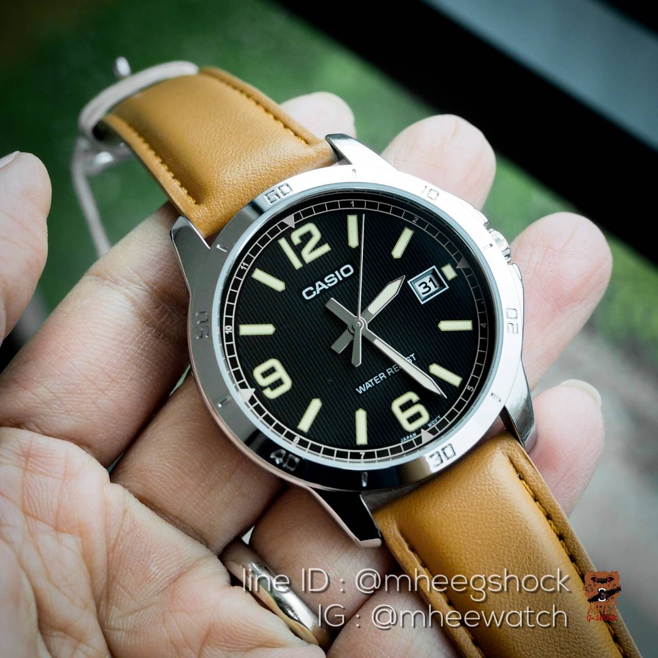 นาฬิกาข้อมือ คาสิโอ้ Casioหน้าPam สายหนังน้ำตาล ของแท้ 100% ประกันศูนย์ Central