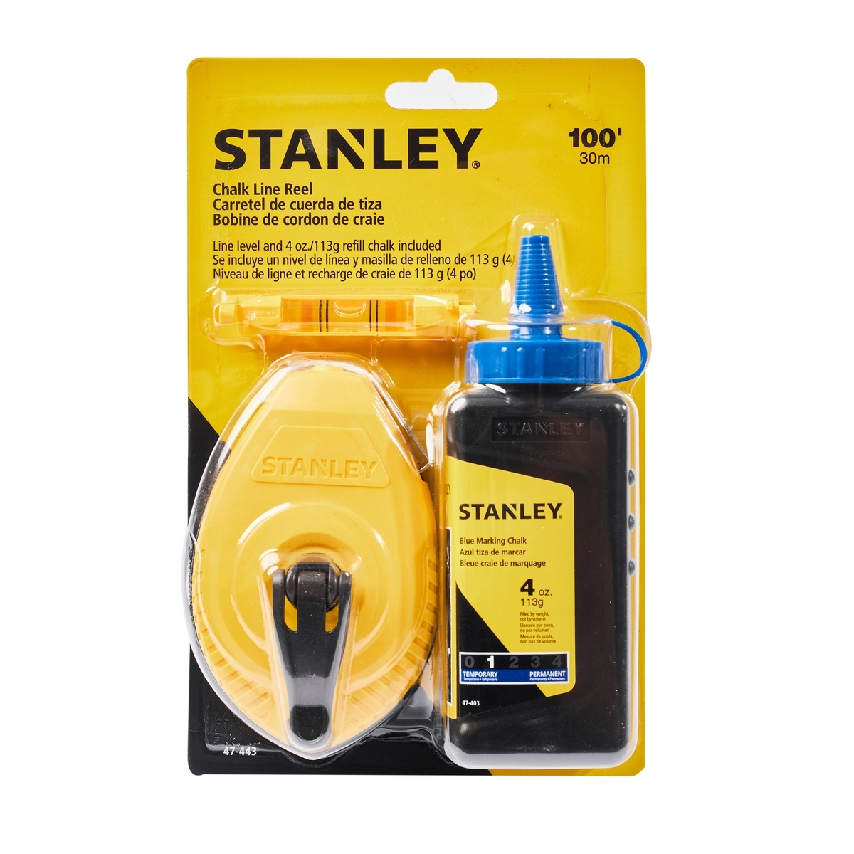 STANLEY 47-443 บักเต้า+ลูกน้ำ+ชอล์ก30ม สีน้ำเงิน