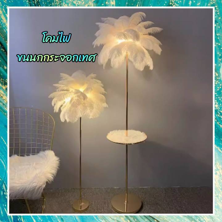 CT191A148 SOTMIA โคมไฟตั้งพื้นขนนกกระจอกเทศ โคมไฟแบบชาร์จไฟได้ Feather โต๊ะกาแฟ Lamp