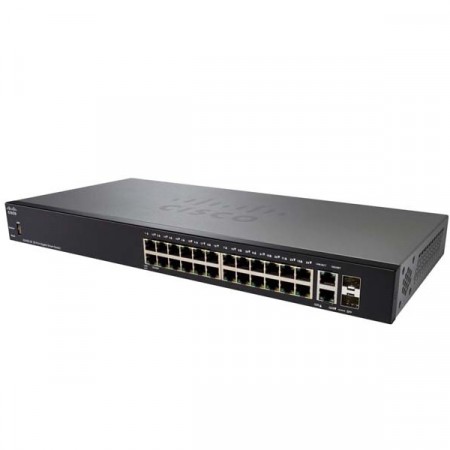 Cisco SG250-26P Switch PoE 26-Port Gigabit Smart Managed, 2-Port Gigabit copper/SFP combo,1-Port USB, Total Budget 62W, Spanning Tree/Link Aggregation/VLAN Support