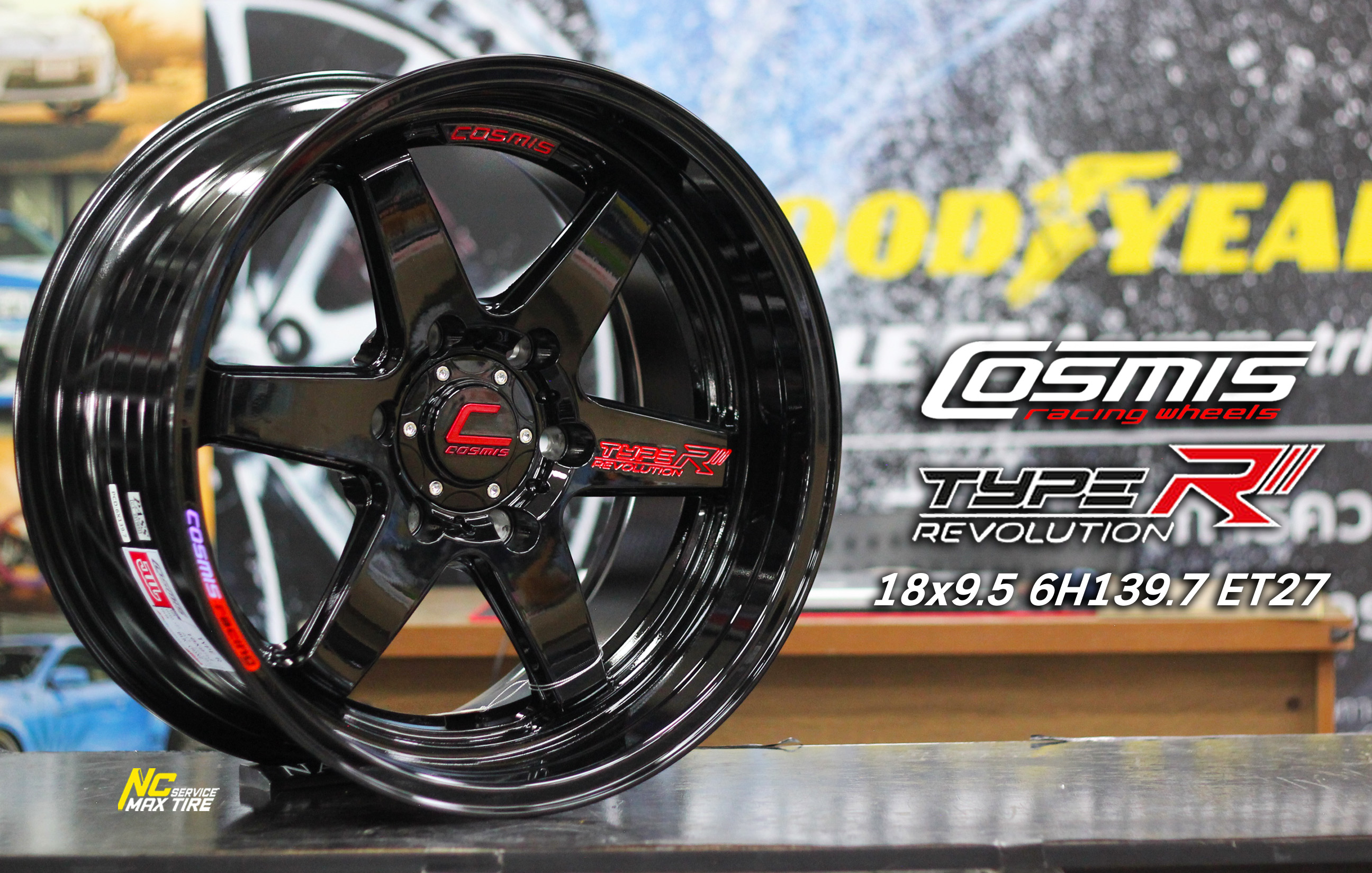 Type-r revolution / ล้อแม็กขอบ18 / Cosmis / Type-R Revolution / 18x9.5/10.5 6H139.7 ET27/32 / ล้อแม็กสีดำเงาทั้งวง / SUV / PPV / กระบะตัวเตี้ย / กระบะตัวสูง / NC