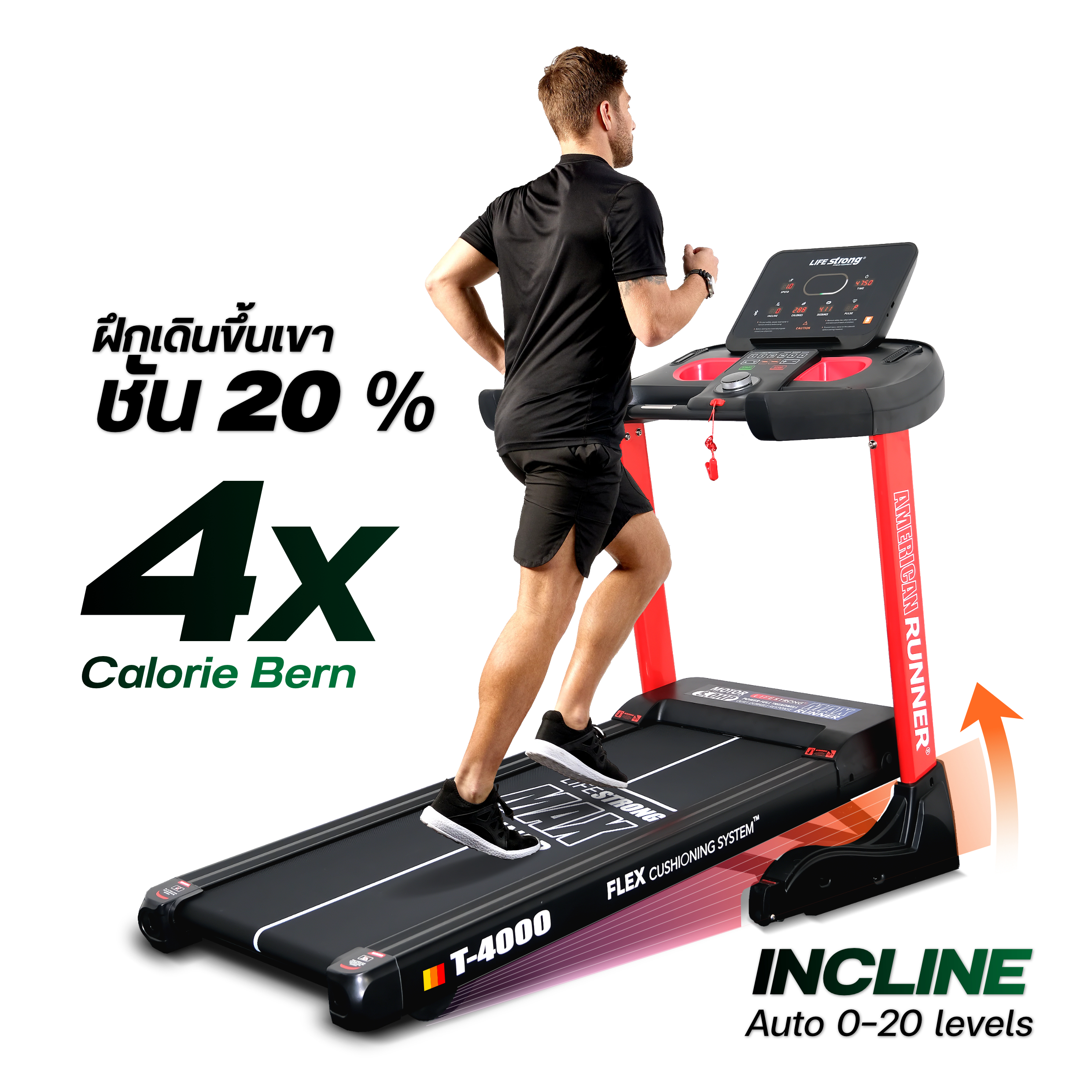 ลู่วิ่งไฟฟ้า Life strong รุ่น T4000 MAX American Runner มอเตอร์ 5 แรงม้า